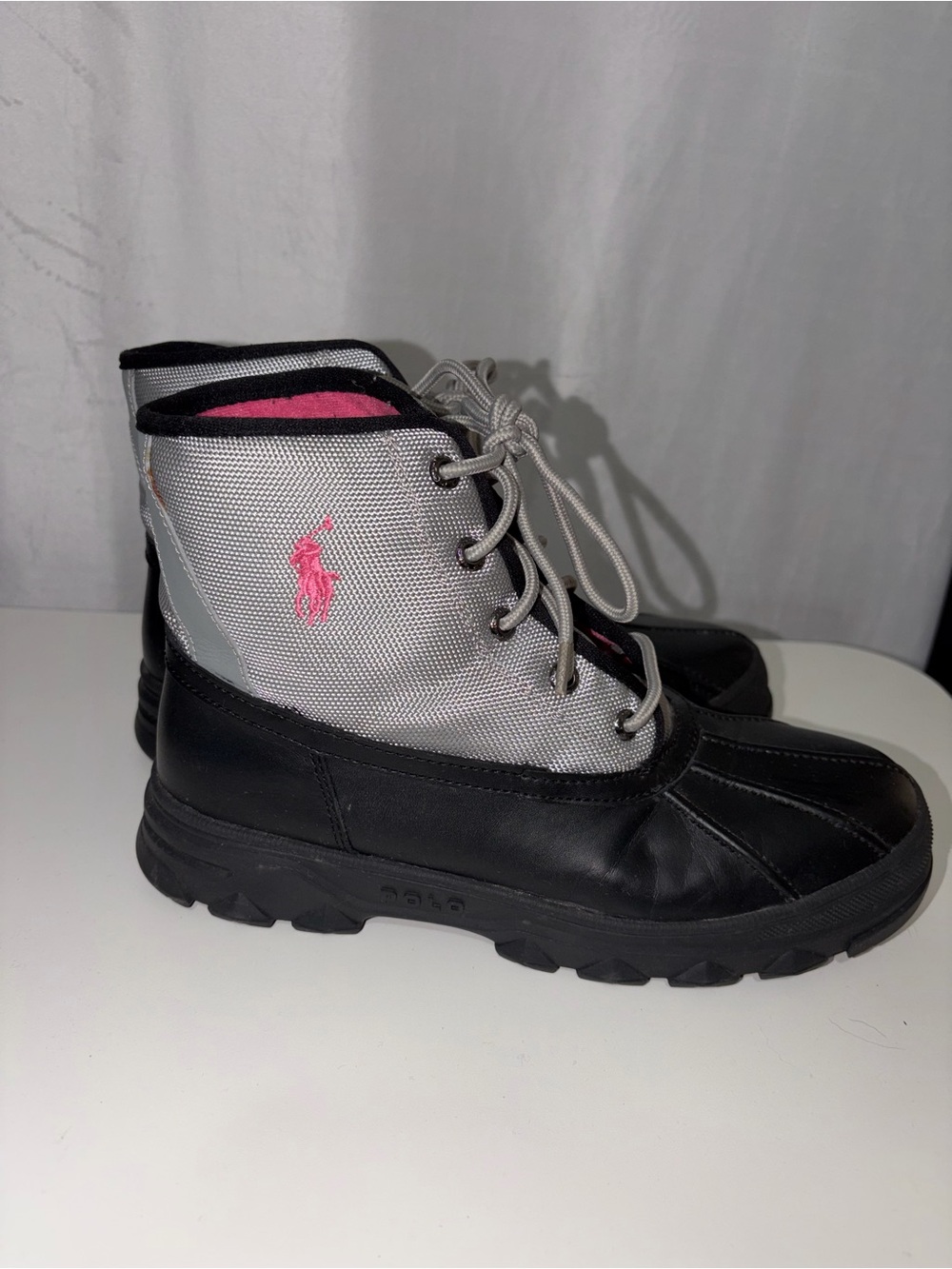 Ralph Lauren Black & Grey Woodward Boots - Junior Size 6 women’s 8